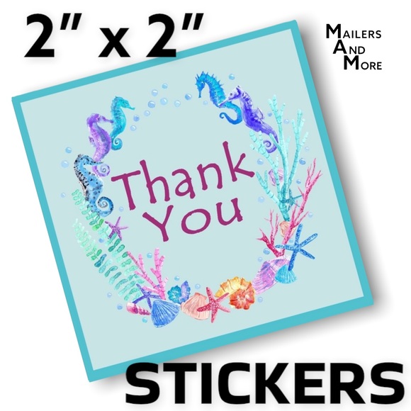 Mailers And More Other - 100 (2x2 Inch) Square Stickers, Seahorses High Gloss, Thank You